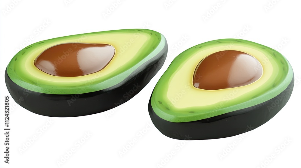 Two Halves of a Glossy 3D Rendered Avocado Two Halves of a Glossy 3D Rendered Avocado
