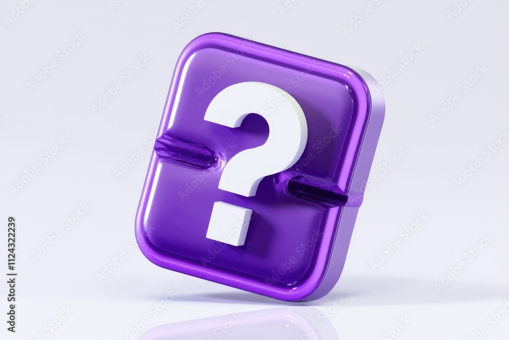 A purple square with a white question mark in the center symbolizes inquiry, uncertainty, or a need for information. A purple square with a white question mark in the center symbolizes inquiry, uncertainty, or a need for information.
