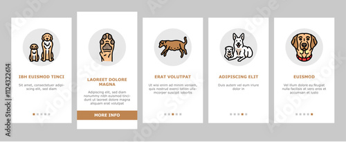 dog breeding genetics pedigree onboarding mobile vector temperament health, nutrition training, socialization whelping, kennel lineage dog breeding genetics pedigree illustrations