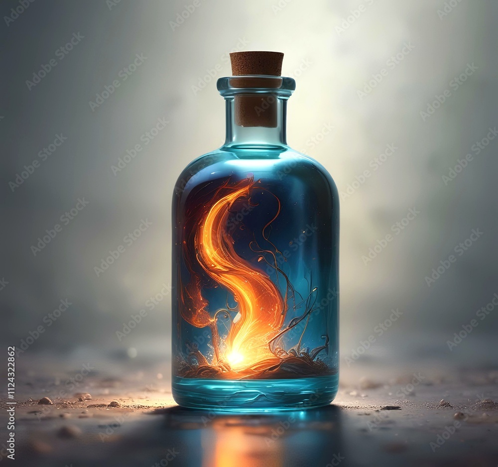 Illustration of bottle with magic spark inside. Illustration of bottle with magic spark inside.