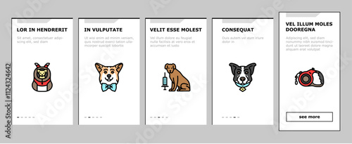 dog breeding genetics pedigree onboarding mobile vector temperament health, nutrition training, socialization whelping, kennel lineage dog breeding genetics pedigree illustrations