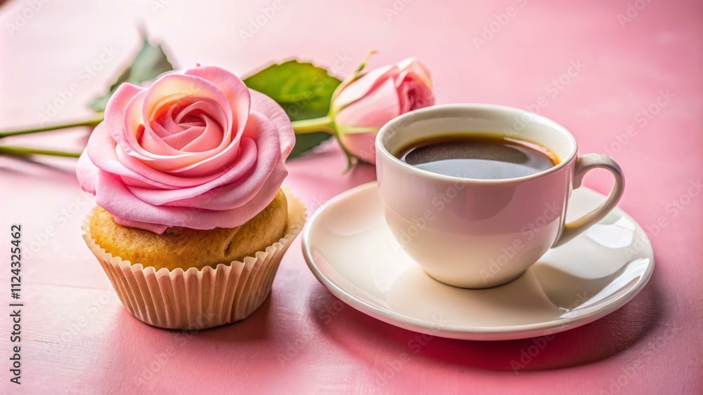 Delightful cupcake and coffee on pink background sweet treats cozy home aesthetic view indulgence Delightful cupcake and coffee on pink background sweet treats cozy home aesthetic view indulgence