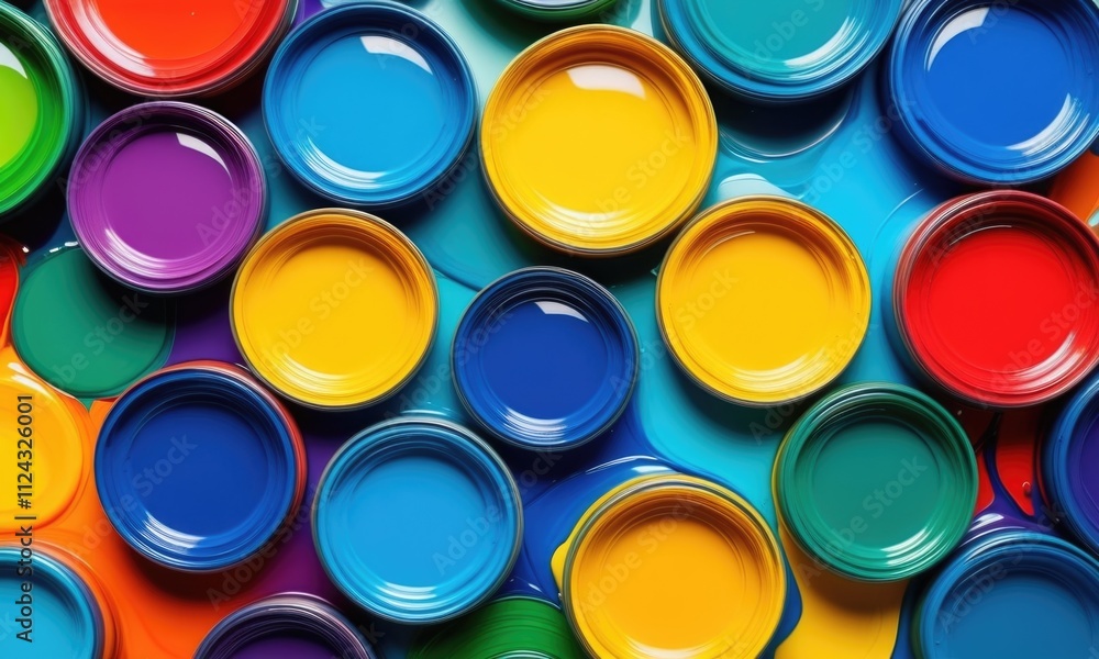 Vibrant paint cans overflowing with colorful hues and artistic inspiration Vibrant paint cans overflowing with colorful hues and artistic inspiration