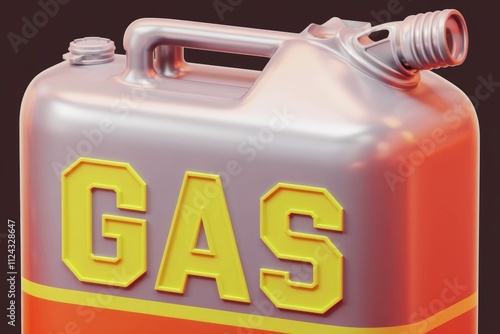 A metallic gas can with a yellow 'GAS' label, ready for refueling. photo