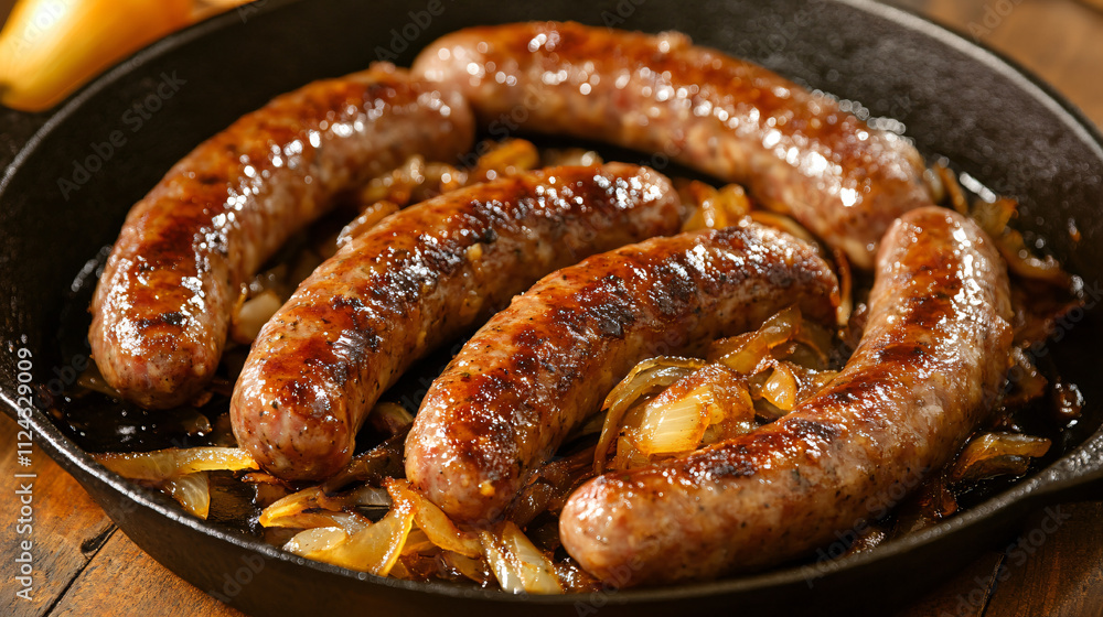 Wild game sausage with caramelized onions. Wild game sausage with caramelized onions.