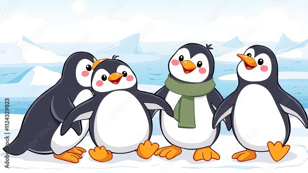Obraz premium Various cute and colorful penguins in cartoon style, perfect for children's illustrations and designs, kids, adorable