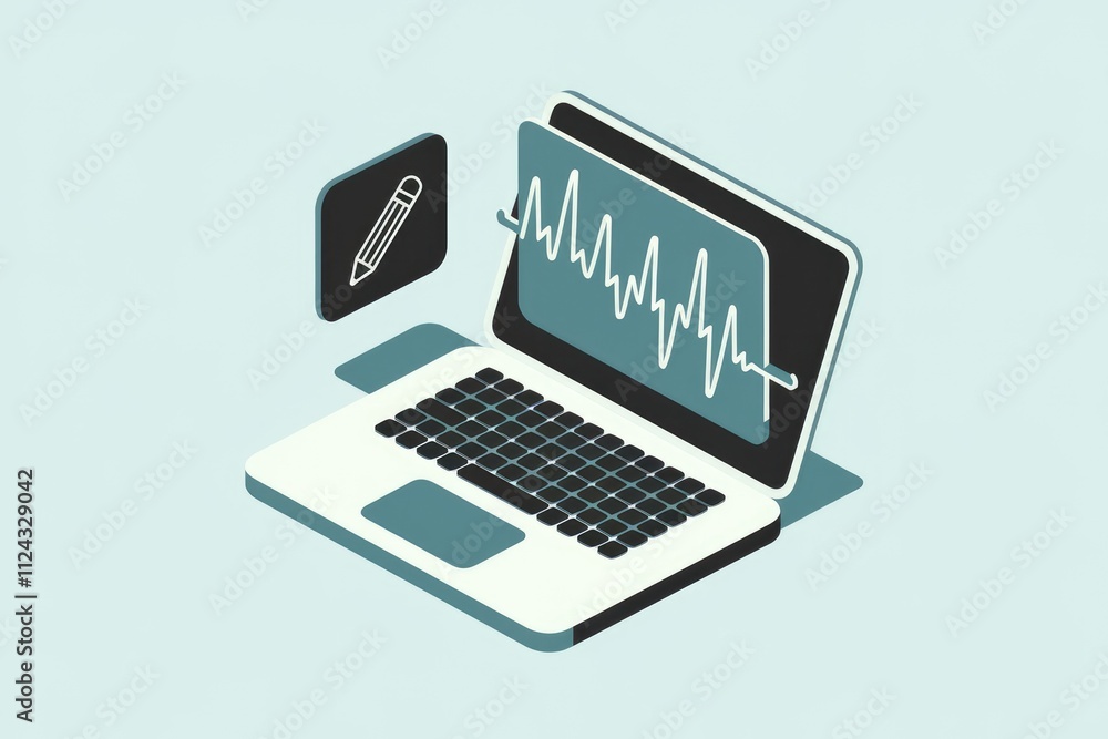 Laptop displaying a heart rate graph, signifying digital health monitoring and data analysis. Laptop displaying a heart rate graph, signifying digital health monitoring and data analysis.
