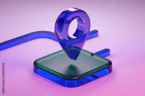 Wallpaper Mural A 3D rendering of a glass location pin on a green platform with blue accents. Torontodigital.ca