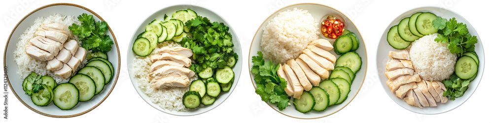 A Set of Hainanese Chicken Rice with Fresh Ingredients for Comfort Food Appeal Isolated on Transparent Background A Set of Hainanese Chicken Rice with Fresh Ingredients for Comfort Food Appeal Isolated on Transparent Background