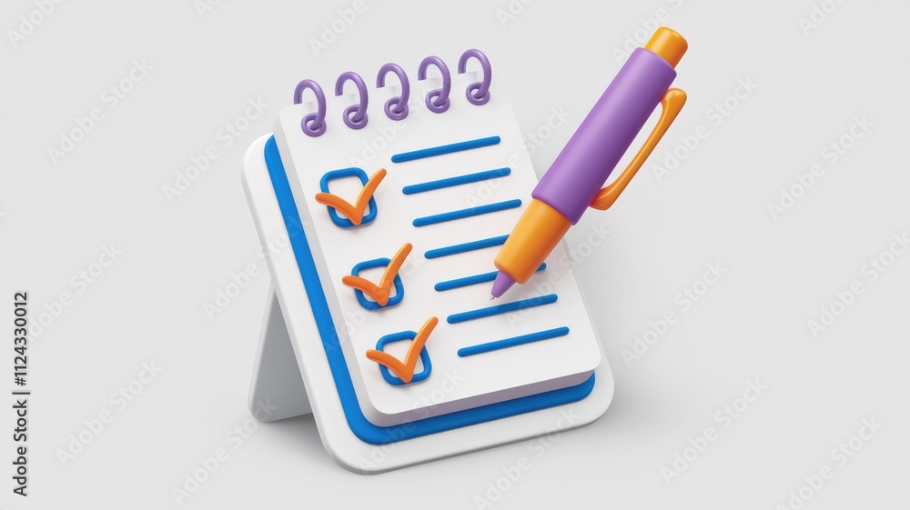 A 3D rendering of a checklist notepad with a pen, signifying task completion and organization. A 3D rendering of a checklist notepad with a pen, signifying task completion and organization.