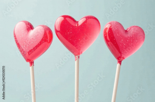 Lollipops in the shape of a heart on a blue background. Valentine's day, love concept.