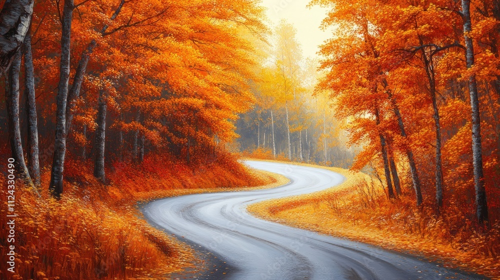 Serene Autumn Pathway Surrounded by Vibrant Orange and Golden Trees in a Lush Forest Landscape Capturing the Tranquility of Fall Season Vibes Serene Autumn Pathway Surrounded by Vibrant Orange and Golden Trees in a Lush Forest Landscape Capturing the Tranquility of Fall Season Vibes