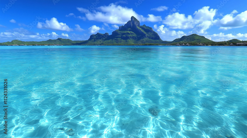 Clear turquoise lagoon surrounding a lush green tropical island Clear turquoise lagoon surrounding a lush green tropical island