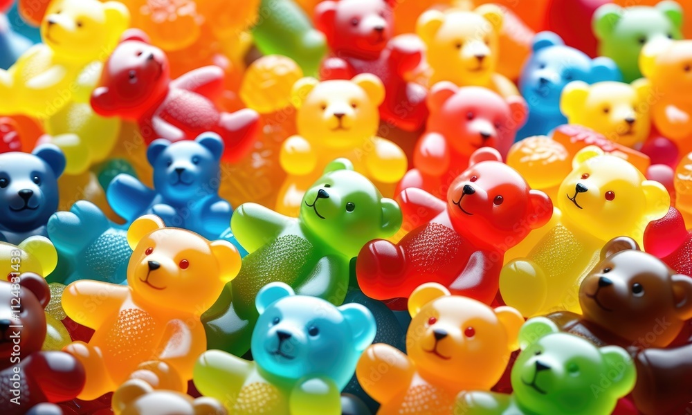 Fototapeta premium Vibrant gummy bears in a colorful array of bright candy bears
