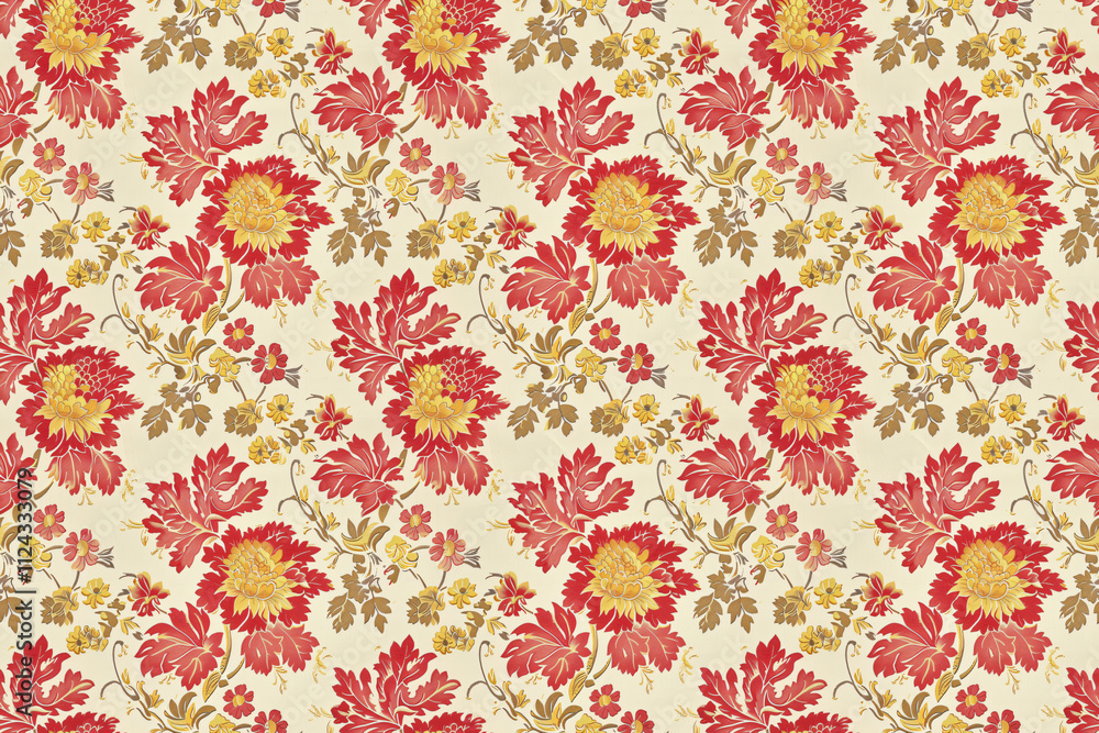 Red and yellow chinoiserie pattern Red and yellow chinoiserie pattern