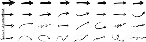 Hand drawn grunge arrows collection. Black arrow pointing right.