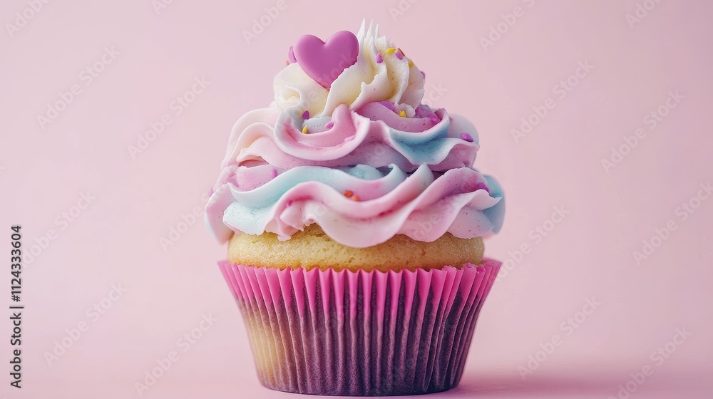 Delightful Valentine's Day Cupcake with Swirling Frosting and Heart Topper Delightful Valentine's Day Cupcake with Swirling Frosting and Heart Topper