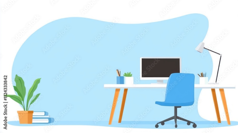 Fototapeta premium Home office setup with computer and chair modern workspace minimalist design