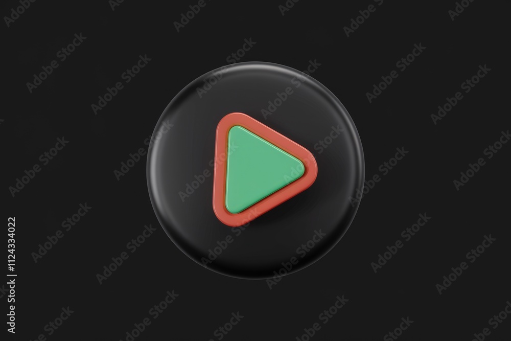 A 3D rendering of a play button, featuring a layered teal triangle on a black circular background. A 3D rendering of a play button, featuring a layered teal triangle on a black circular background.