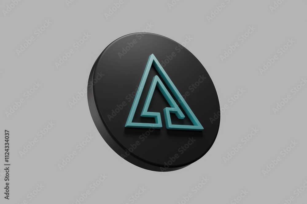 A teal triangle logo on a black circle, a modern and minimalist design. A teal triangle logo on a black circle, a modern and minimalist design.