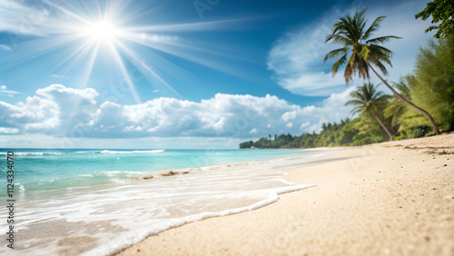 Wallpaper Mural beach with palm trees and sea Torontodigital.ca