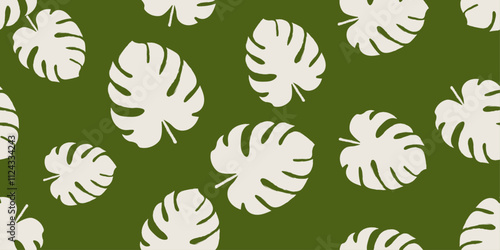 Monstera leaf seamless pattern. tropical leaves background illustration . Modern print color. natural ornaments for textile, fabric, wallpaper. 