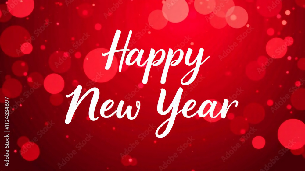 Happy New Year card with red bokeh background and Happy New Year lettering Happy New Year card with red bokeh background and Happy New Year lettering