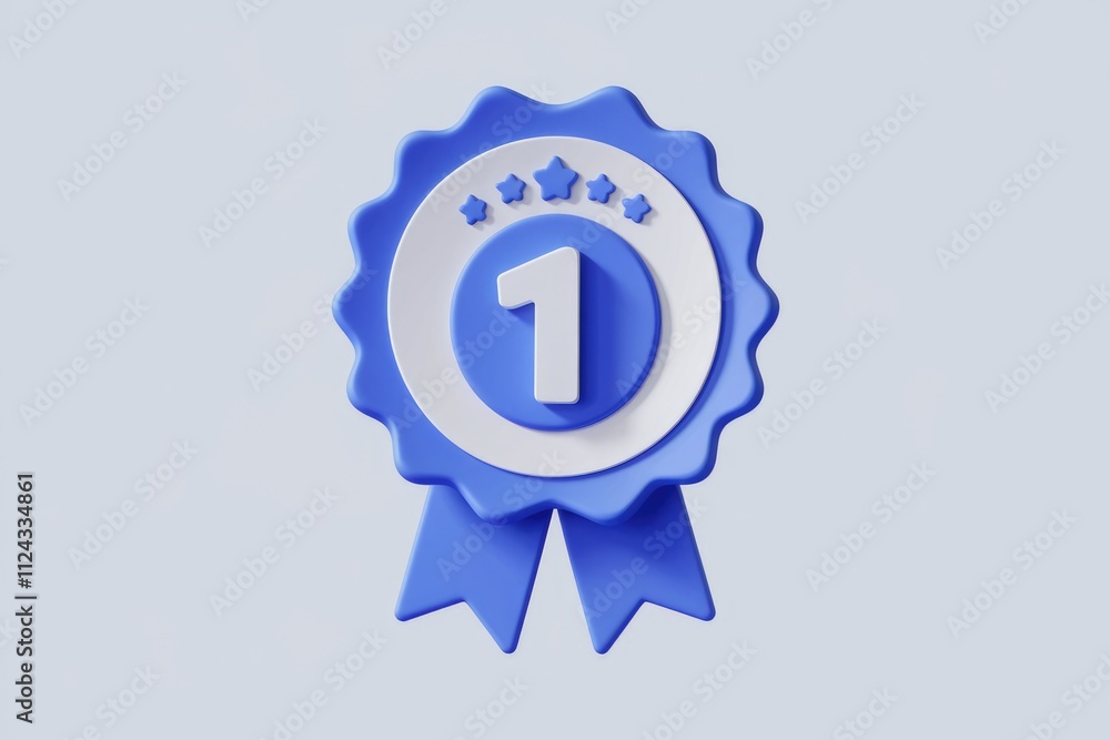 A 3D rendered blue award badge with a number one and five stars signifying first place. A 3D rendered blue award badge with a number one and five stars signifying first place.