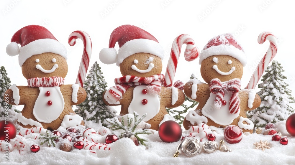 Fototapeta premium Set elements with Gingerbread cookies,Cute christmas gingerbread man and girl,New Year,menu,season greeting,xmas,sweet homemade biscuits in the form of different characters,holiday items.