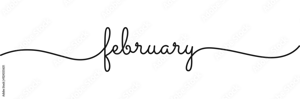 Calligraphic february text in ballpoint pen style isolated on white background. Rounded february sign in script text with small caps text . Vector Illustration. Calligraphic february text in ballpoint pen style isolated on white background. Rounded february sign in script text with small caps text . Vector Illustration.
