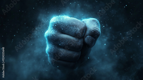 A glowing fist covered with ice