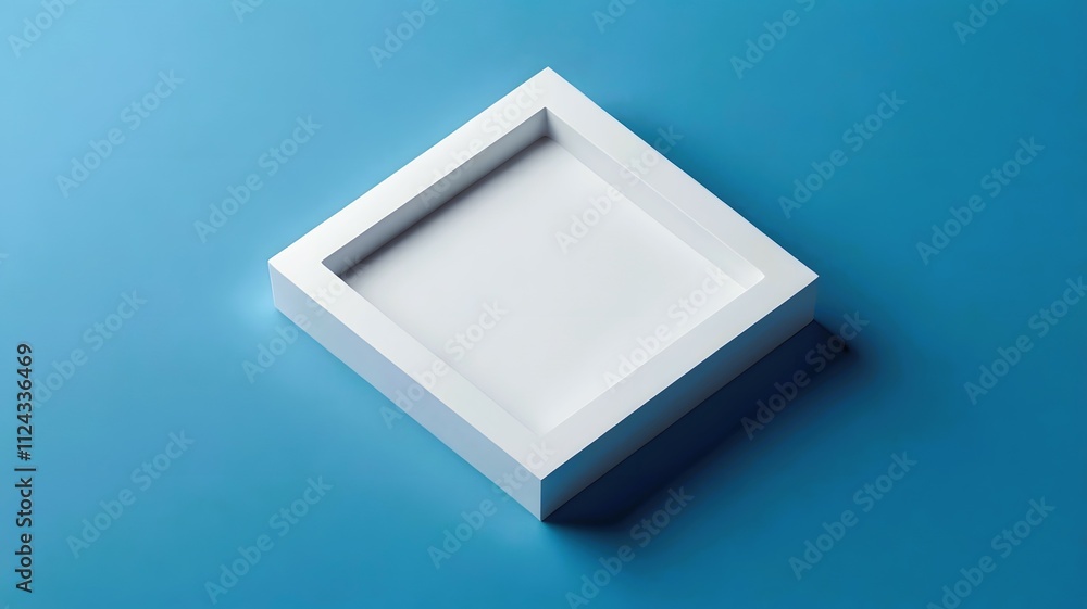 Minimal empty white app logo mockup square 3d object isolated on vibrant blue background, blank branding mockups presentation of application logos Minimal empty white app logo mockup square 3d object isolated on vibrant blue background, blank branding mockups presentation of application logos