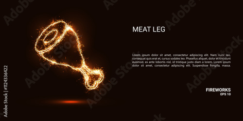 Meat leg. A meat leg consists of sparks and fire. Festive bright fireworks. Decorative element for celebrations and holidays. Vector illustration.