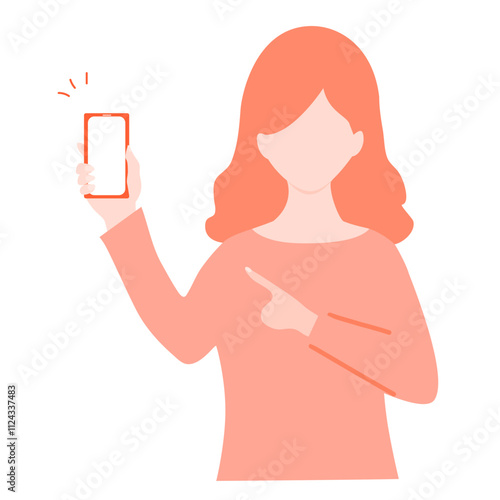 Illustration of a young woman pointing her smartphone.