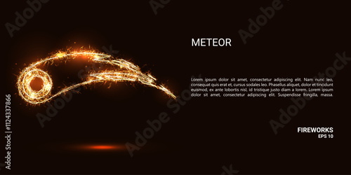 Meteor. A meteor consists of sparks and fire. Festive bright fireworks. Decorative element for celebrations and holidays. Vector illustration.