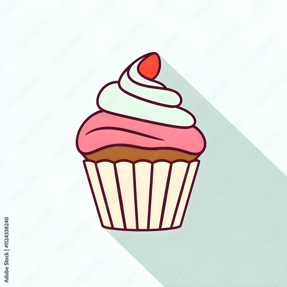 Cupcake flat icon with long shadow. Vector illustration Modern design. Generative AI Cupcake flat icon with long shadow. Vector illustration Modern design. Generative AI