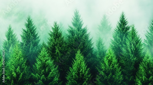 Misty forest landscape adventure serene green pines nature photography tranquil view