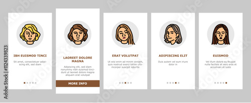 facial expression female smile onboarding mobile vector pout smirk, glare wink, blush scowl, grin sneer, beam, grimace pout, sulk, glower facial expression female smile illustrations