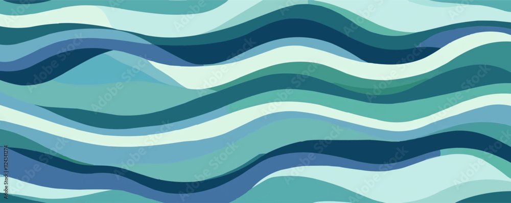 Combine wavy, irregular stripes in cool blues and greens for a calming, oceanic feel, vector pattern background, flat style. Combine wavy, irregular stripes in cool blues and greens for a calming, oceanic feel, vector pattern background, flat style.