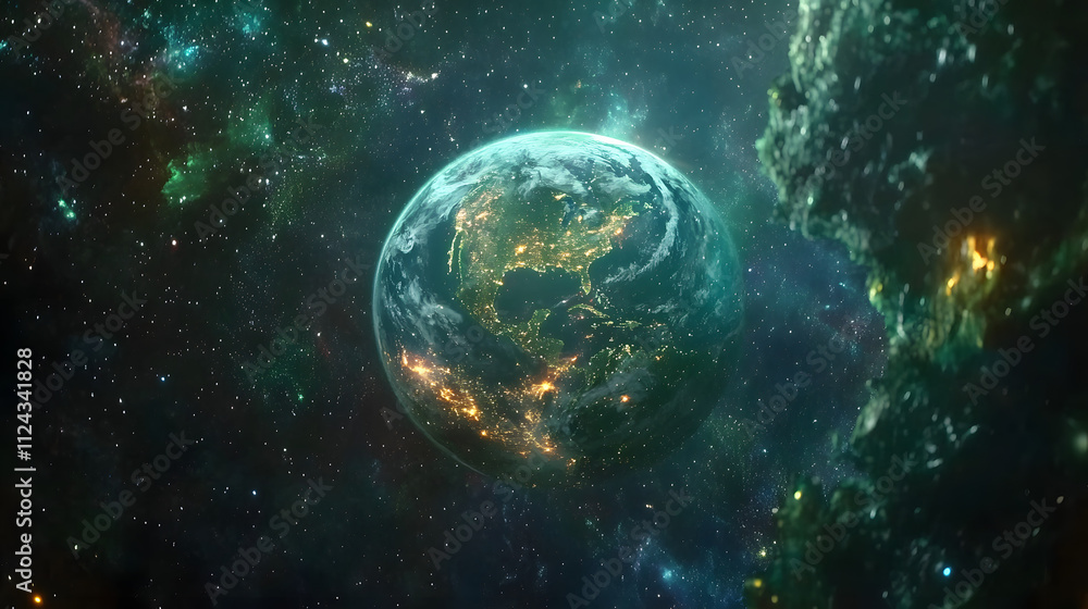 A Stunning Visual of Earth Spinning Gracefully in the Infinite Space with Vibrant Colors A Stunning Visual of Earth Spinning Gracefully in the Infinite Space with Vibrant Colors