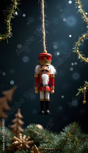 Nutcracker Figurine and Christmas Garlands Among Stars