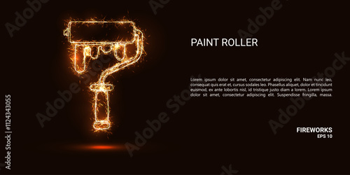 Paint roller. A paint roller consists of sparks and fire. Festive bright fireworks. Decorative element for celebrations and holidays. Vector illustration.