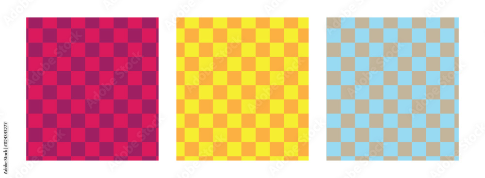 Set of abstract seamless checkered patterns in y2k style. Trendy retro psychedelic checkerboard backgrounds in 90s, 00s style. Hippie, trippy patterns with distorted cage Set of abstract seamless checkered patterns in y2k style. Trendy retro psychedelic checkerboard backgrounds in 90s, 00s style. Hippie, trippy patterns with distorted cage