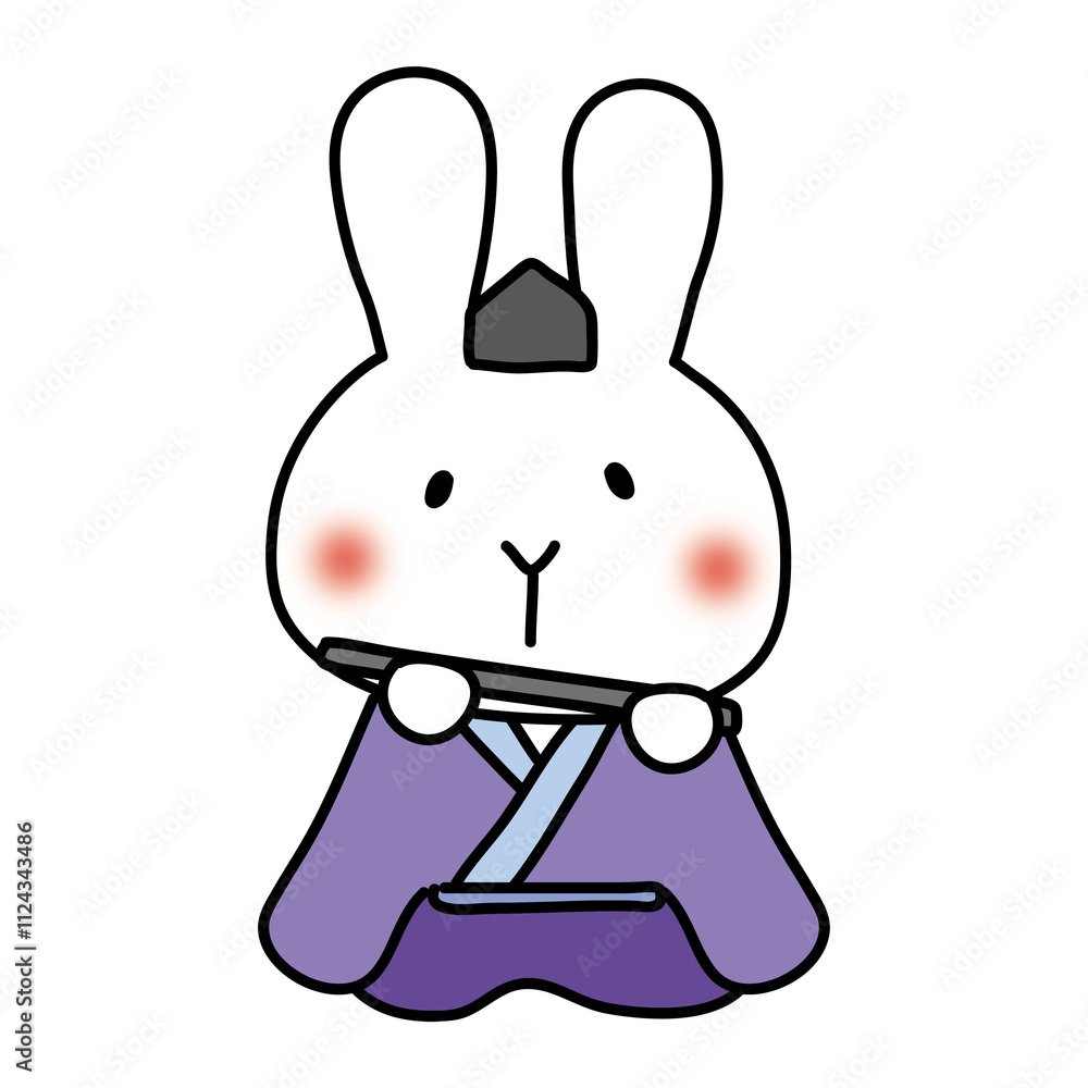 白いうさぎの雛人形の五人囃子（笛）