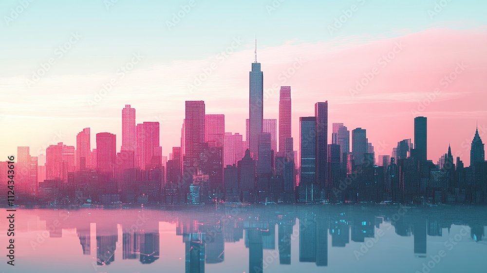 Breathtaking Cityscape Reflection: A Vibrant Skyline Mirrored in Tranquil Waters Breathtaking Cityscape Reflection: A Vibrant Skyline Mirrored in Tranquil Waters