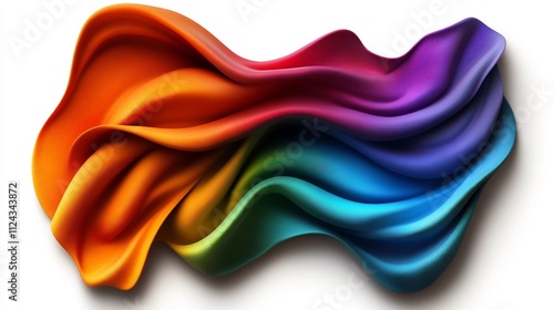 Abstract Rainbow Fabric Swirl: A vibrant digital artwork showcasing a flowing, colorful textile with dynamic curves and gradients, evoking feelings of movement and energy.