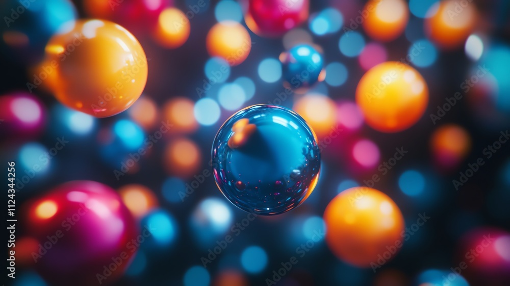 Abstract colorful background with shiny spheres floating against a dark backdrop. Abstract colorful background with shiny spheres floating against a dark backdrop.