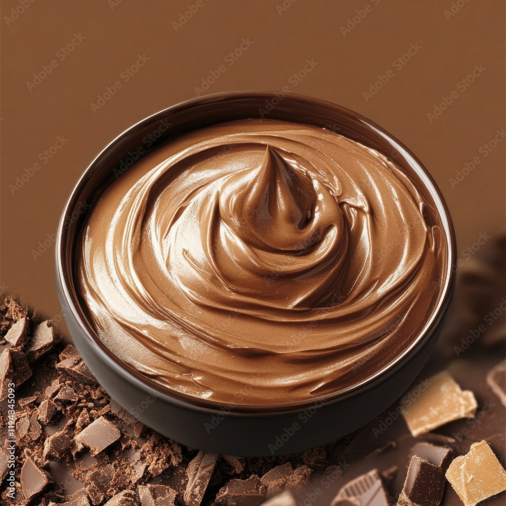 Mocha Mousse. Creamy Chocolate Spread in a Bowl with Chocolate Pieces Mocha Mousse. Creamy Chocolate Spread in a Bowl with Chocolate Pieces