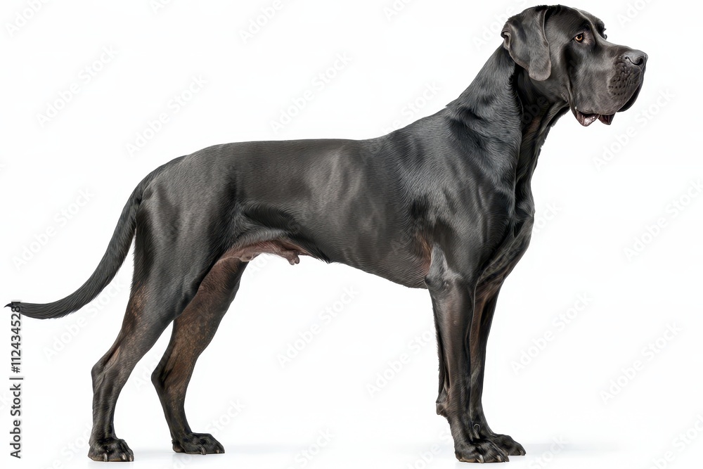 Confident Black Labrador Retriever in Alert Posture on White Background Confident Black Labrador Retriever in Alert Posture on White Background