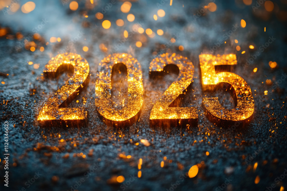 Glowing gold numbers 2025. Happy New Year Glowing gold numbers 2025. Happy New Year